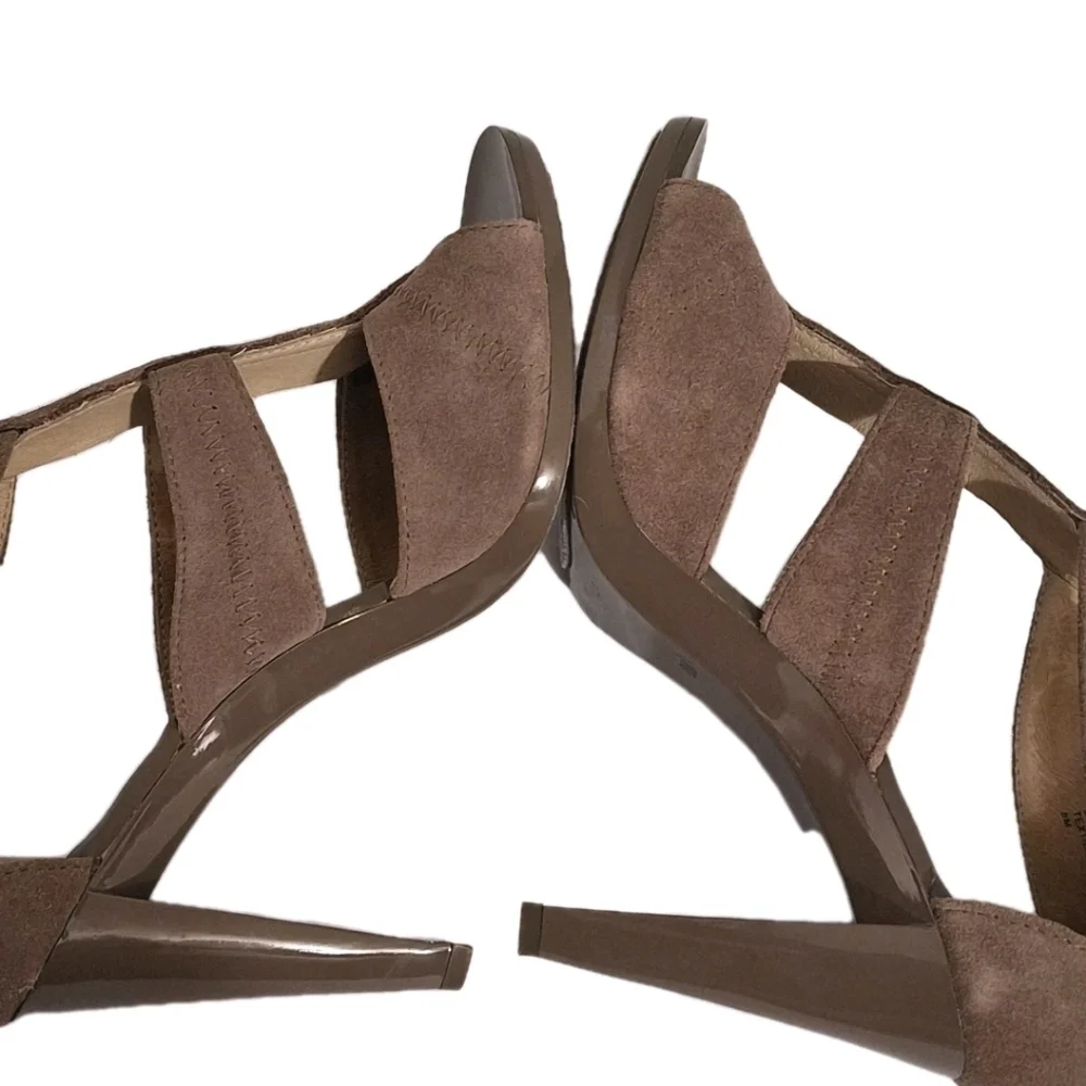 Michael Kors Berkley T Strap Zip Up Taupe Suede Leather Sandal Heels Size 8 M - Picture 6 of 13